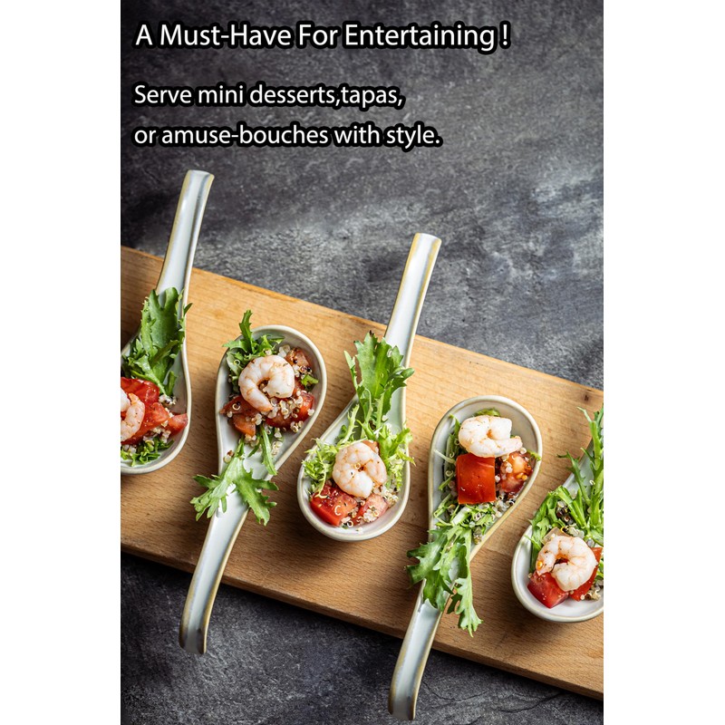 LYEOBOH Asian Soup Spoons, 6.5 inch Ceramic Soup Spoon Set