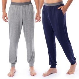 Fruit of the Loom Men's 360 Stretch 2-Pack Jogger Pajama Sleep Pant, Grey Heather/Navy, Large