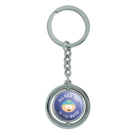 GRAPHICS & MORE South Park Cartman Kick You in the Nuts Keychain Spinning Round Chrome Plated Metal