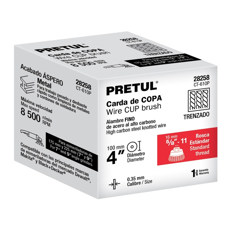 Pretul CT-610P, Carda copa 4" alambre trenzado fino eje 5/8"