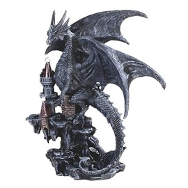 ICE ARMOR 7.75" H Black Dragon on Castle Statue Fantasy Decoration Figurine