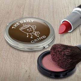 The Daily Grind Coffee Work Funny Humor Compact Travel Purse Handbag Makeup Mirror