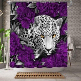 WELMECO African Safari Shower Curtain Leopard Print Shower Curtain for Bathroom Decor Polyester Fabric, 72x72inch (Blue)