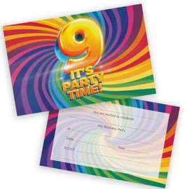 9th Birthday Party Invitations Kids - Now It's Party Time 36 Pack - Childrens Birthday Invitations for Boys/Girls A6 Bday Party Invites Invitation Cards with Folding Envelopes