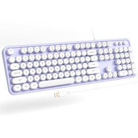 Atelus Computer Keyboard Wired, Plug Play USB Keyboard with Large Number Pad, Caps Indicators, Foldable Stands, Full Size Keyboard for Windows PC Laptop (Purple-White)