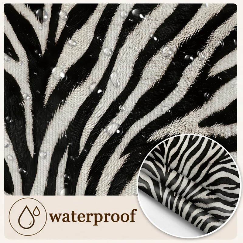 Black and White Abstract Zebra Print Shower Curtain for Bathroom