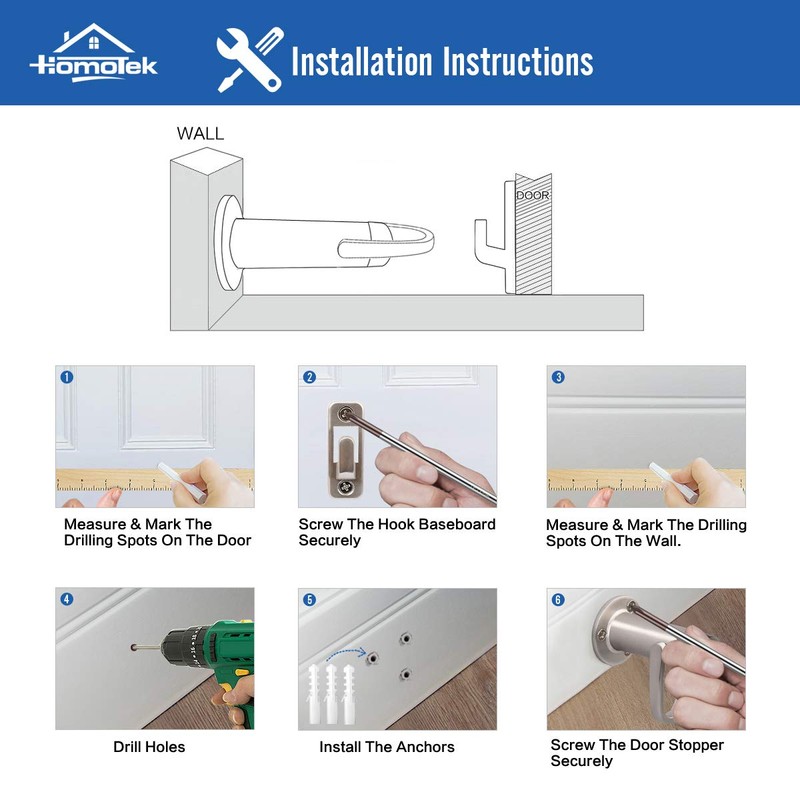 HOMOTEK Heavy Duty Latch Hook Stop Windproof,Door Holder Stopper with