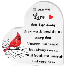 GANGBARU Cardinal Sympathy Gifts Wooden Memorial Heart Remembrance Bereavement Plaque Condolence Table Stand Sign Centerpieces for Loss of Loved One