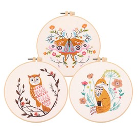 Huacan 3 Set Embroidery Starter Kit with 3D Embroidery Cloth, Embroidery Hoop, Threads, Needles, and Instruction for Beginners and Adults