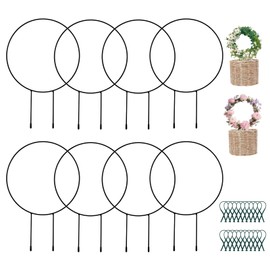 8 Pack Trellis for Potted Plants for Climbing Plants with 20 Reusable Garden Ties - 16 Inch Plants Climbing Holder Supports for Potted Plants, Flowers, Tomatoes - Round Trellis(2)