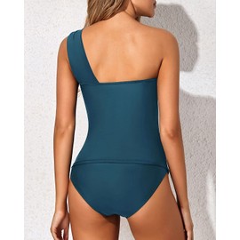 Tempt Me - Traje de baño tankini de dos piezas para mujer, con un hombro y parte inferior, Verde oscuro, 18 Plus