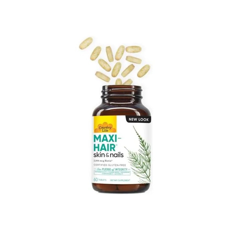 Biotina Country Life Maxi-Hair 2000mcg 60 Tabletas para Cabello Piel
