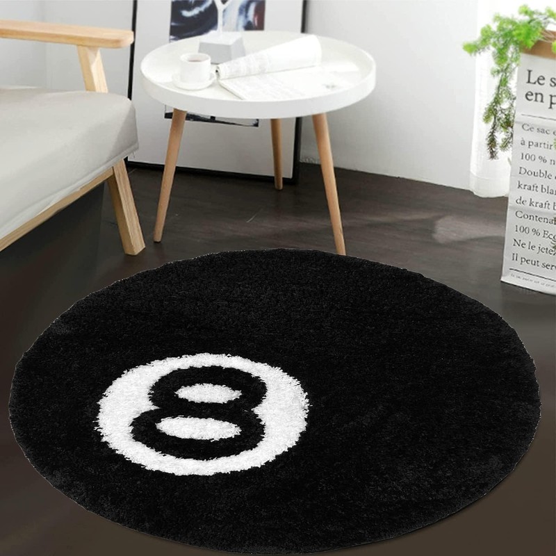 8 Ball Rug, 24inch Cool Rugs for Bedroom Men,Unique Circle