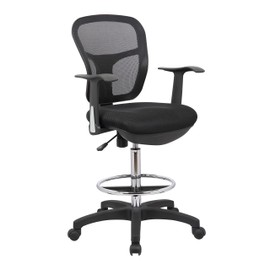 Office Factor Drafting Chair with Foot Ring, Mesh Back Drafting Clerk Stool, Adjustable Height, Removable Arms Swivel Chair for Office and Home