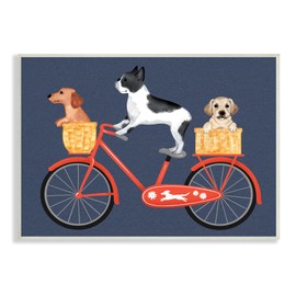 Stupell Industries Dog Bicycle Trio Puppy Baskets Red Bike Wall Plaque, 15 x 10, Blue