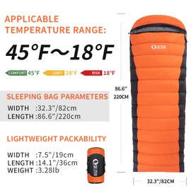 QEZER Down Sleeping Bag for Adults 600 Fill Power Cold Weather Sleeping Bag Ultralight Sleeping Bag with Compression Sack for Backpacking, Camping, Hiking