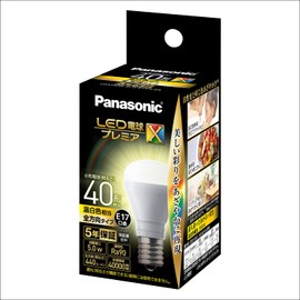 Panasonic LDA5WWDGE17SZ4AN LED Bulb, Premier X, Base Diameter 0.7 inch (17 mm), Bulb 40 W Equivalent, Warm White Equivalent (5.0 W), General Bulb, Omnidirectional Type, Insulation Installation, Sealed