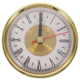 Yardwe Round Clock Insert 3 Inch Quartz Clock Fit-up Movement Miniature White Dial Gold Trim Roman Numerals Red Second Hand
