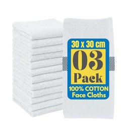 100% Cotton Flannel Face Cloth Set of 3 Size (30x30cm) Ultra Gentle 500 GSM Face Towels for Sensitive Skin-Reusable Facial Cleansing Washcloths for Unisex Adult Spa Gym Sport Beauty
