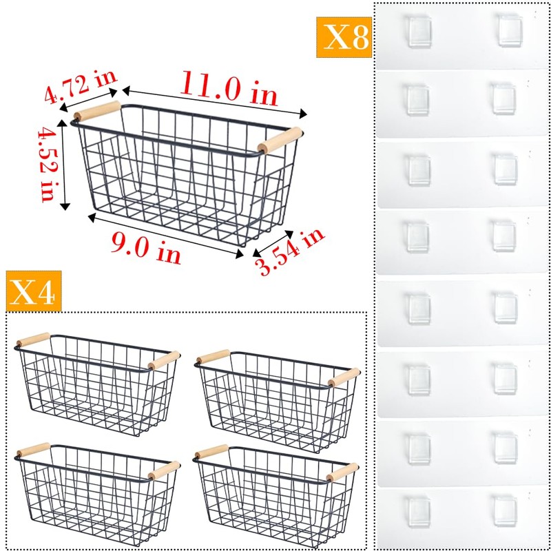 Black Metal Hanging Baskets with Handle, Wire Wall Storage Organizer