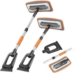 35'' to 27" Extendable Snow Removel Kits,Ice Scraper for Car Windshield, with 180° Pivoting Brush Head,Snow Shovel for Snow Removal,Truck SUV Van RV
