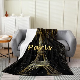 jejeloiu Paris Tower Flannel Fleece Blanket Golden Eiffel Tower Winter Blanket Decorative Romantic Paris Decor Plush Throw Blanket, Valentines All Season,Bed Blanket Throw 50"x60"