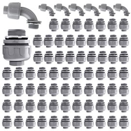 Liquid Tight Connector Kit Combo Electrical Conduit Connectors Flexible Conduit Corner Fittings PVC Conduit Fittings For Indoor And Outdoor Plumbing Tools(70 pcs 180° + 7 pcs 90°) (3/4”)