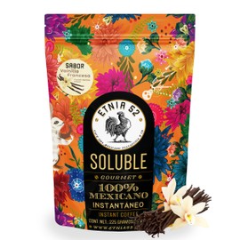 Café Soluble Instantaneo y Aglomerado - Sabor Vainilla | 225g | Aroma y Gusto Firme | Sin azúcares añadidos | 100% Mexicano | Certificación Kosher | Café Soluble | ETNIA 52