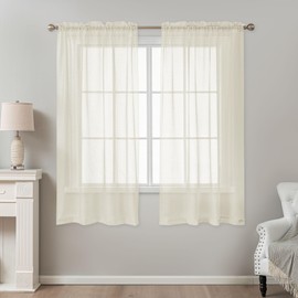 ABLUEN Natural Sheer Curtains 63 Inch Length, Privacy Semi Sheer Curtains for Living Room Bedroom, Light Filtering Rod Pocket Voile Window Drapes 2 Panels Set, Each 42" W x 63" L