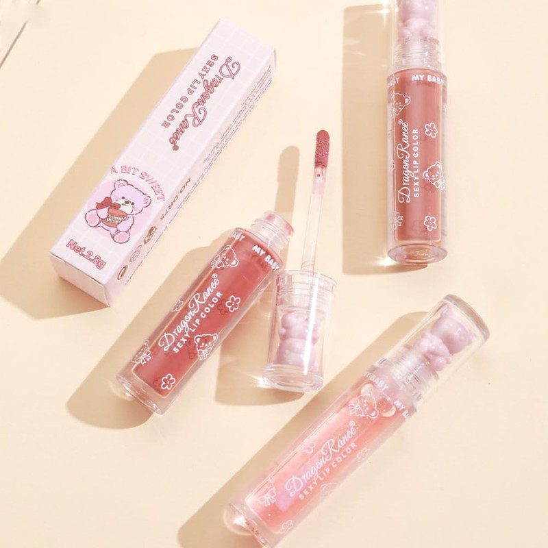 YIBABY 6 Colours Bear Clear Shiny Glitter Lip Gloss Set,