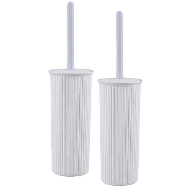 Superio Ribbed Collection - Decorative Plastic Toilet Bowl Brush and Holder Set, White Smoke (2 Pack) Cleaner Scrubber for Bathroom
