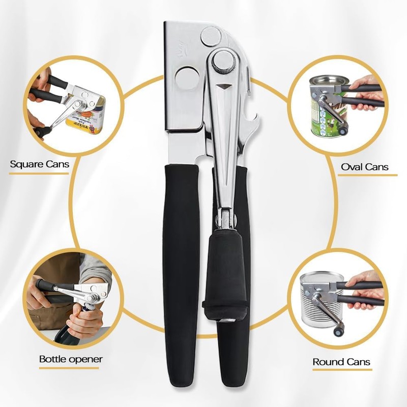 Manual Can Opener,Commercial Heavy Duty Can Openers with Easy-Turn Crank,Ergonomic