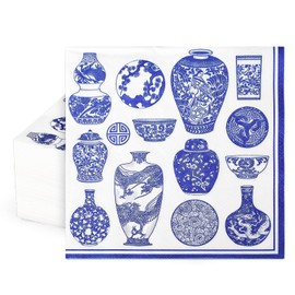 JarThenaAMCS 80Pcs Blue White Floral Vase Paper Napkins Chinoiserie Porcelain Disposable Luncheon Dinner Table Napkins for Wedding Holiday Birthday Party Decor Supplies