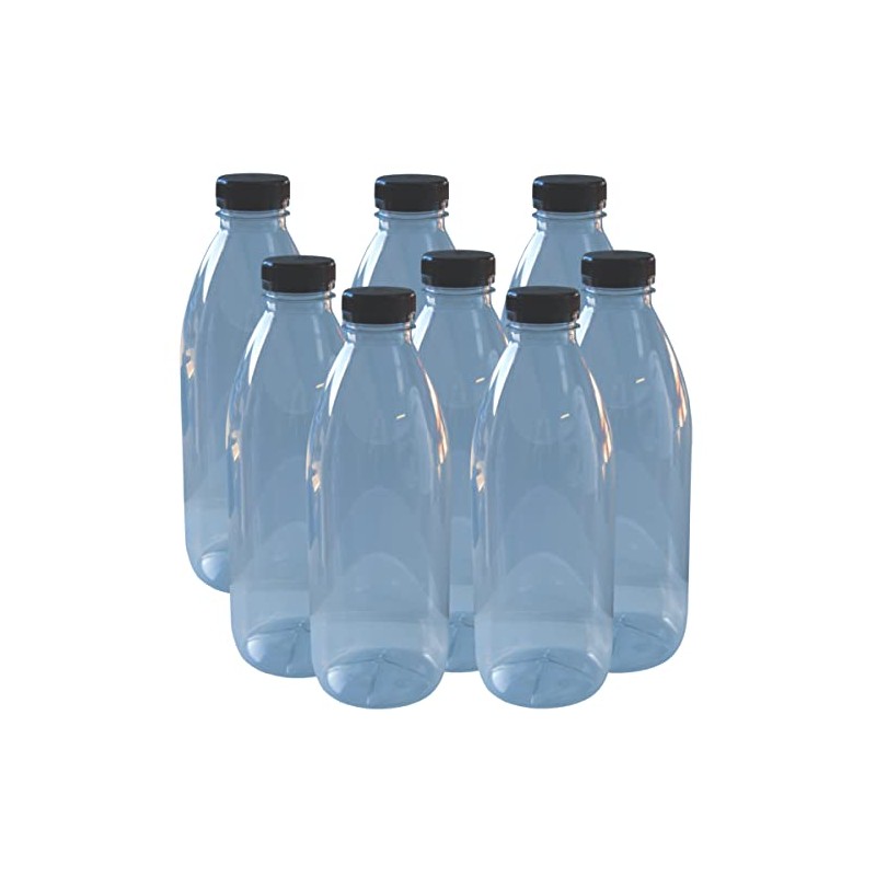 1Litre PET Plastic Clear Juice Bottles with Caps - Box