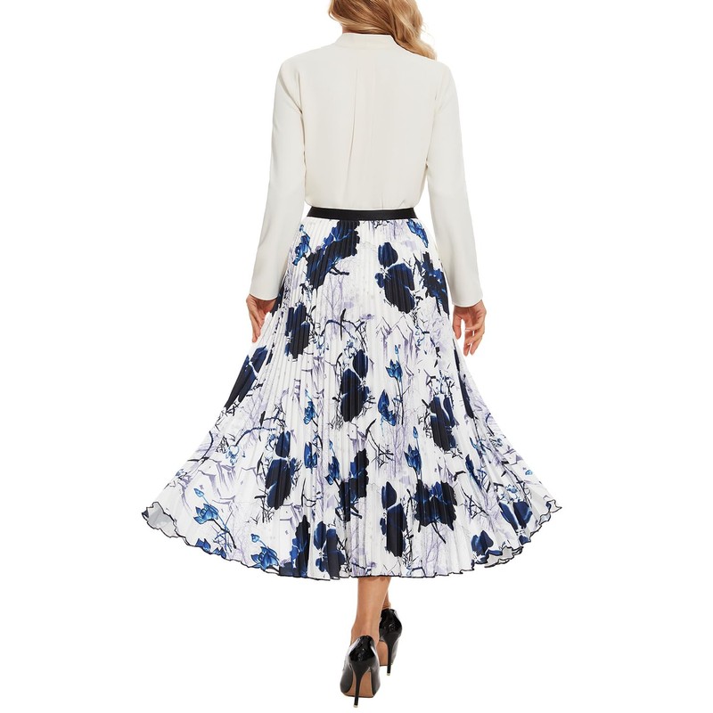 ZXIHZF Women's Elastic High Waist Pleated Shirring Skirt Draping A-line