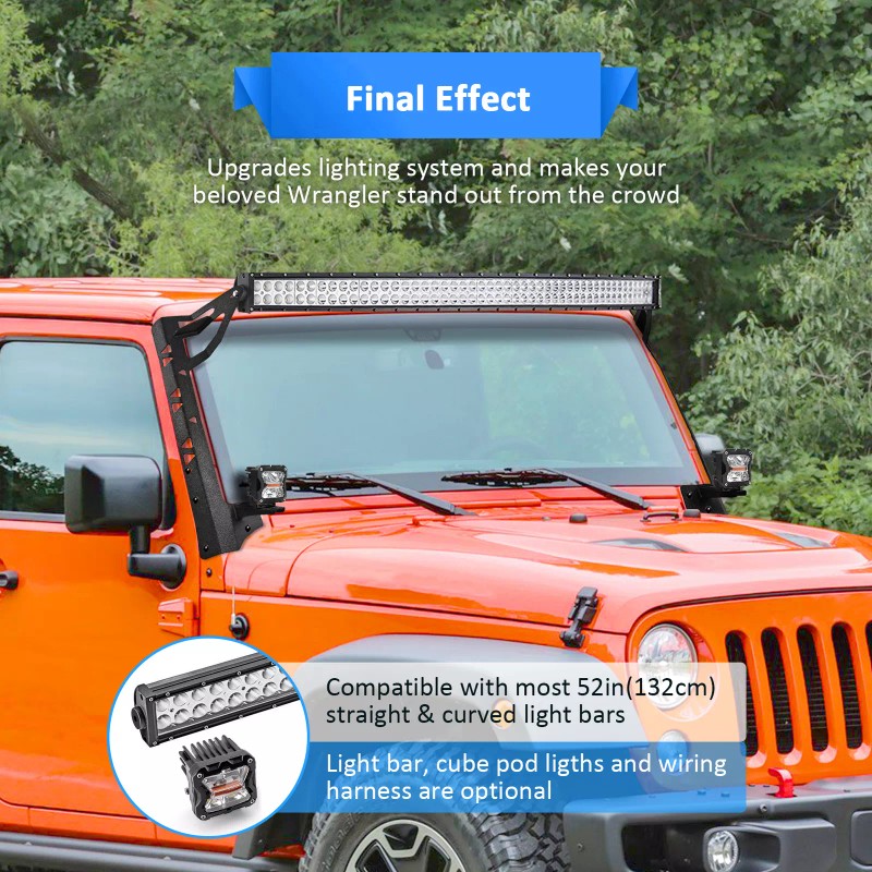 SI 52" LED Light Bar Windshield Brackets & A-pillar for