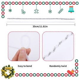 200PCS Pipe Cleaners Chenille Stem Set, 100PCS White +100PCS Glitter Silver Craft Pipe Cleaners, Fuzzy Sticks Pipe Cleaners Bulk for Arts and Crafts, Xmas Home Decoration