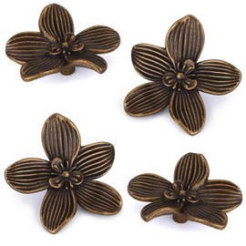 Bebochoi Pack of 4 Vintage Cabinet Handles, Drawer Knobs, Wardrobe Handle, Antique Flower Handles Made of Zinc Alloy, Creative Petal Kitchen Cabinet Handle for Cupboards, Drawers & Dressers