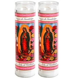 Greenbier Prayer Candles - Lady of Guadalupe Candle (2 Pc) Great for Sanctuary Vigils and Prayers - Unscented Glass Candle Set - Jar Candles - Devotional Spiritual Religious Church Cemeteries