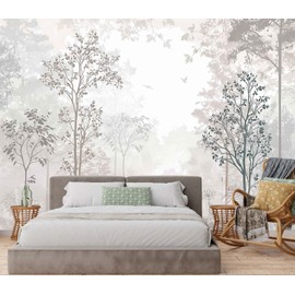 Jdayda Foggy Forest Wallpaper Mural Vintage Woodland Large Wall Mural for Living Room Bedroom Bathroom (Not Self-Adhesive)