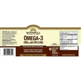 Omega 3 1000mg Con Epa Dha Windmill 90 Softgels Omega 3 Sabor Sin sabor                                                                               