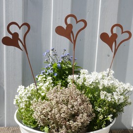 Storm's Gartenzaubereien Garden Stake Heart in Heart Set of 3 in Rust Look – 35 cm x 8 cm – Metal for the Garden