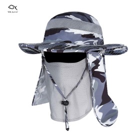 YR.Lover Outdoor UV Sun Protection Wide Brim Fishing Cap with Removable Flap