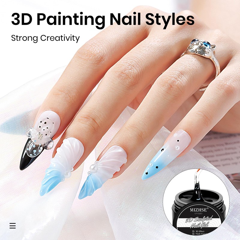 MIZHSE 30g Clear Solid Builder Gel and 15g 3D Nail