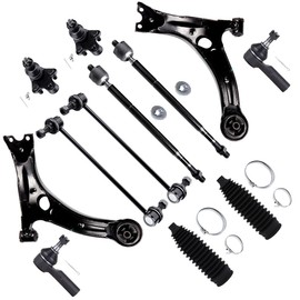 SCITOO 12pcs Front Suspension Kit Lower Control Arm Ball Joint fit 2003-2008 for Toyota Matrix 2003-2008 for Pontiac Vibe Outer Inner Tie Rod End w/Steering Boot Sway Bar Link
