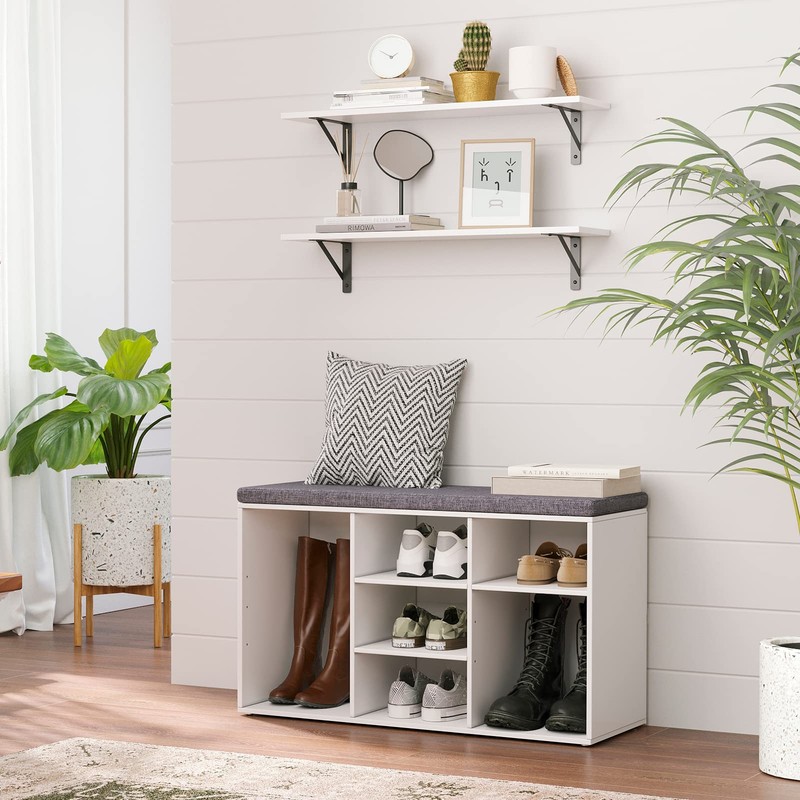 DINZI LVJ Shoe Storage Bench with Cushion, Cubby Shoe Rack