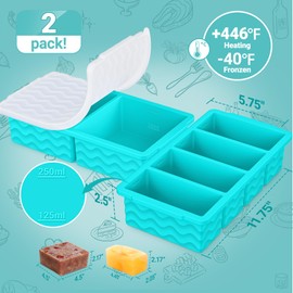 Silicone Freezer Trays with Lid for Soup, 1-Cup & 2-Cup Large Ice Cube Molds Food Storage Containers for Meal Prep, Freeze 250mL/125mL Portions – 2 Pack