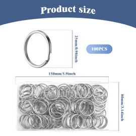 100Pcs Keyring Rings 25mm Key Ring Hoop with Plastic Box Metal Split Rings Stainless Steel Key Rings for Home Keys Organization and DIY Crafts