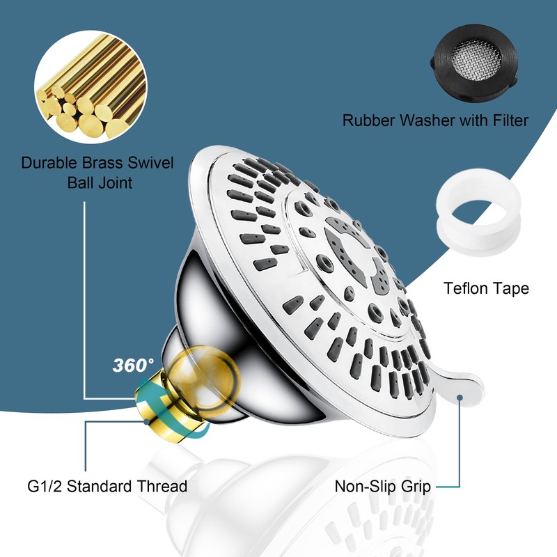 BRIGHT SHOWERS High Pressure 9-Function Rain Shower Head, Luxury Bathroom