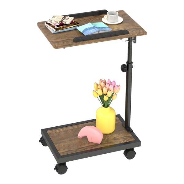NATFAIRY C Shaped End Table with Rolling Wheels, Height Adjustable